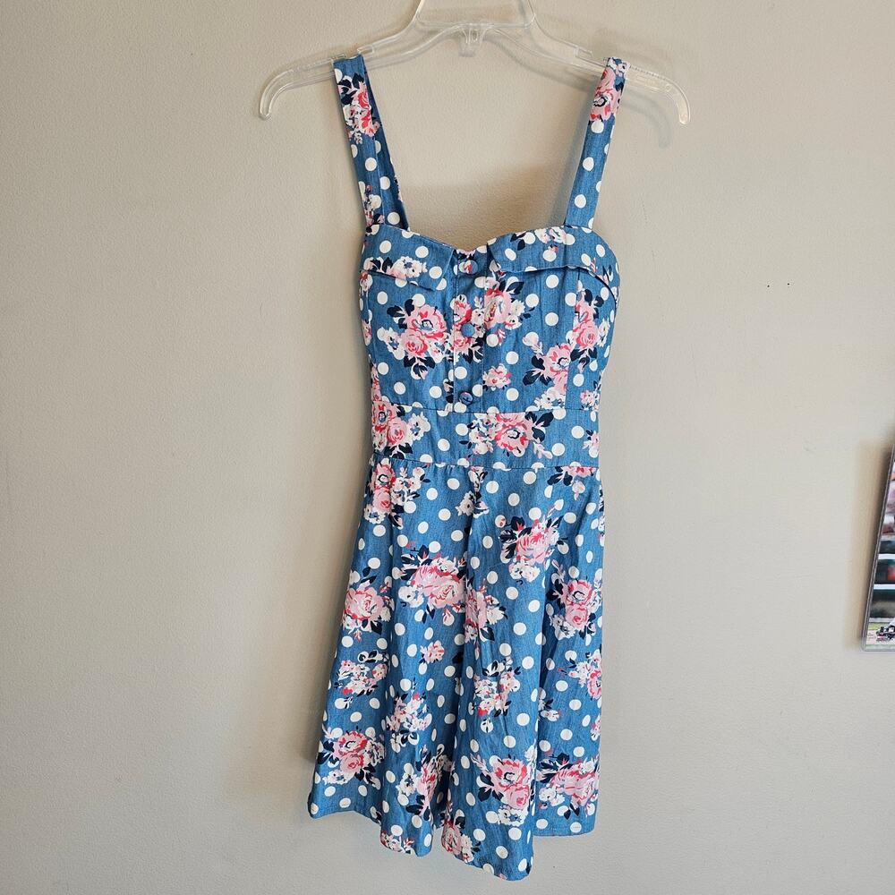 Papillon Blue Floral Dot Dress Medium NWT Pin Up Retro